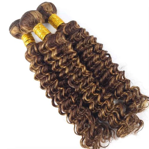 Dokksiiia 26 28 30 Inch Ombre P4/27 Deep Wave Human Hair Bundles Highlight Piano Color Dark Brown and Honey Blonde Bundles Brazilian Human Hair Sew-In Weave Extensions Soft & Thick