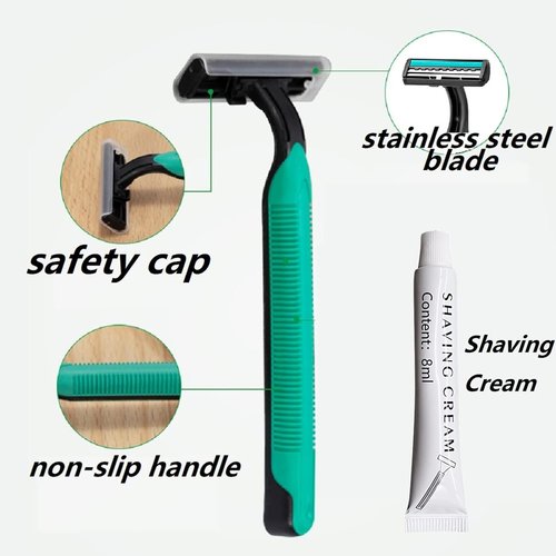 (200 Pack) Kheoxusa Twin Blade Disposable Razor,2 Blade Disposable Razor,Two Blade Disposable Razors,Double Blade Disposable Razors Individually Wrapped for Men,Women,Hotel, Airbnb,Tattoo,Travel-Green