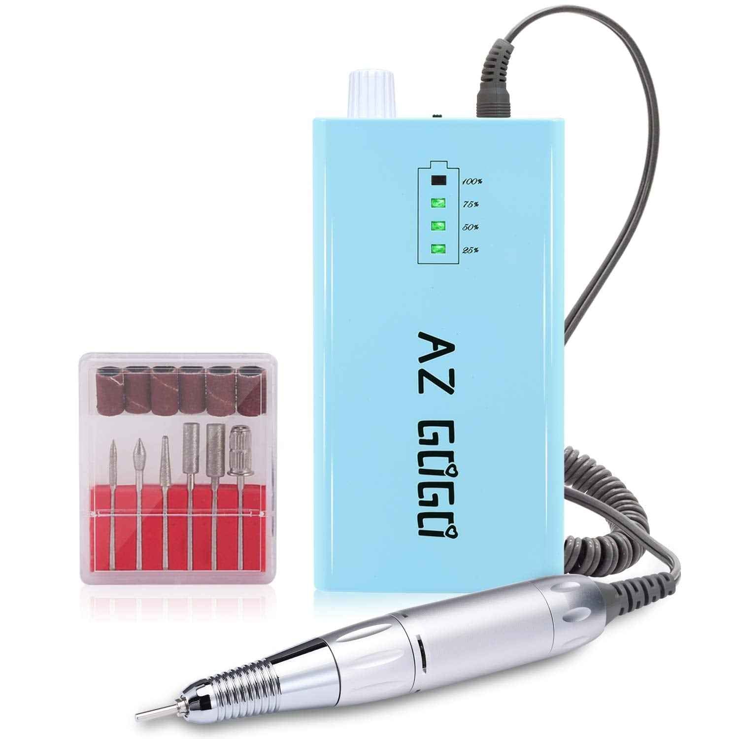 30000RPM Portable Nail Drill Machine, AZ GOGO Professional Rechargeable Electric Efile Nail Drill for Acrylic Gel Nails, Manicure/Pedicure, Polishing, Cuticle - Salon or Home Use（Blue）