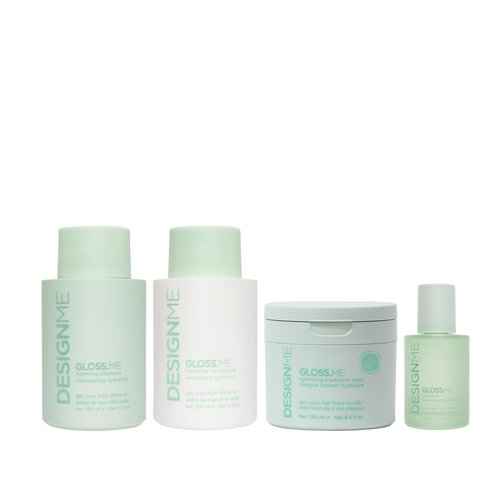GLOSS.ME Hydrating & Shine System by DESIGNME | Natural, Sulfate Free Shampoo, Hair Conditioner for Dry Hair, Hair Serum, & Hair Mask | With Moisturizing Argan Oil for Strong, Soft & Shiny Hair
