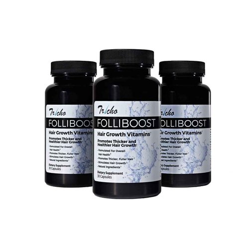 Folliboost Tricho Hair Growth Vitamins - Biotin, Vitamin C, Zinc & Vitamin B12 - Hair Care Capsules for Thicker, Fuller & Healthier Hair - 3 Pack