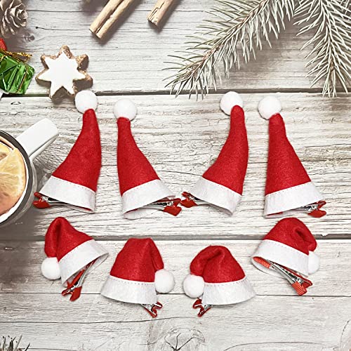 24Pcs Santa Hat Clips - Mini Santa Hat Hair Clips for Christmas Party - Red - Women, Girls & Kids
