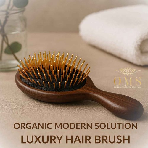 ORGANIC MODERN SOLUTION Luxury Styling Hair Brush, Gold Plated Steel Bristles, Walnut Wood Handle, 9x3.5 Inch, Scalp Massage, Gua Sha, Detangling, Reduces Breakage