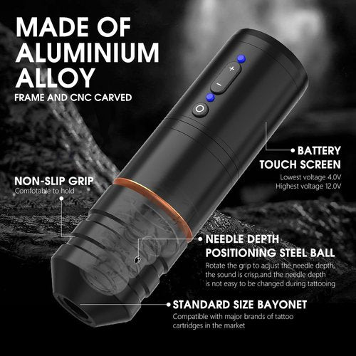 Kiss of Dragon Wireless Tattoo Machine with Coreless Motor - Rotary Cartridge Tattoo Pen with 2000mAh Power Supply Digital LCD Display for Professionals and Beginners Tattoo Artists