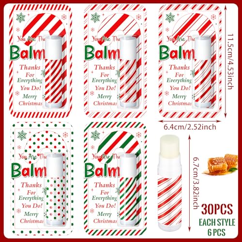30 Pack Christmas Lip Balms Bulk Xmas Lip Balm Honey Flavored 5 Styles Holiday Party Treat Goodie Bags Stuffers Small Gifts for Women Men