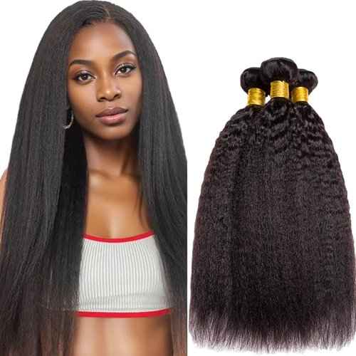 24 26 28 Inch Yaki Straight Bundles Human Hair Color #1B Bundles Human Hair Unprocessed Brazilian Virgin Hair 3 Bundles Natural Black Color Kinky Straight Bundles