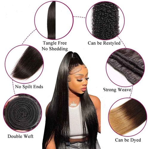 Straight Bundles with Closure Human Hair 20 22 24+18 Brazilian Human Hair Bundles with Closure Straight 100% Unprocessed Virgin Weave Hair Bundles with Lace Closure