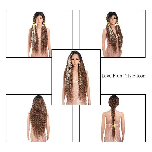 Style Icon 36”Super Long Curly Wig C-Shaped Side Part Lace Wig Afro Baby Hair Synthetic Highlight Blonde Wigs