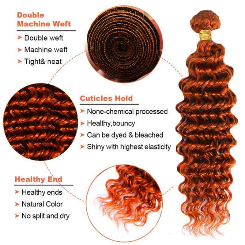 26 28 30 inch Ginger Human Hair Bundles 350 Deep Wave Bundle Ginger Wet and Wavy Bundles Grade 8A Remy Hair Weave