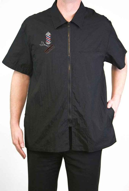 CHARLENE Classic Barber Zip Jacket with Collar and Barber Pole Logo (XL, BLACK)