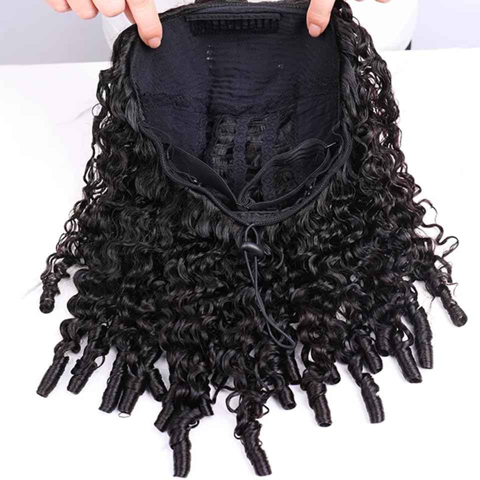 Half Wig Human Hair for Women 12 Inch Burmese Curly Glueless Clip-In Wigs 250% Density 3 IN 1 Half Wigs Flip Over Beginner Friendly Go Drawstring Wig No Glue No Sew Natural Color & Easy Install