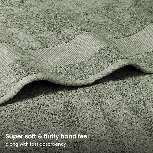 BIOWEAVES 100% Organic Cotton Bath Towel Set | 700 GSM Plush 6-Piece Premium Towel Set GOTS Certified, 2 Bath Towels, 2 Hand Towels & 2 Washcloths - Sage