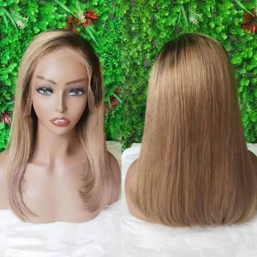 QTIKER Transparent Lace13x4 Lace Front Wig Pre-Plucked Hairline Bob Human Hair Wig (13X4 2T BOB, 14inch)