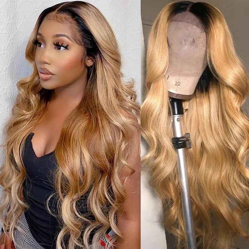 SOSEXY 1B27 Human Hair Wig Body Wave Lace Front Wigs Human Hair 180% Density Pre Plucked Glueless 13x4 HD Lace Frontal Highlight Strawberry Blonde Wig 26 Inch