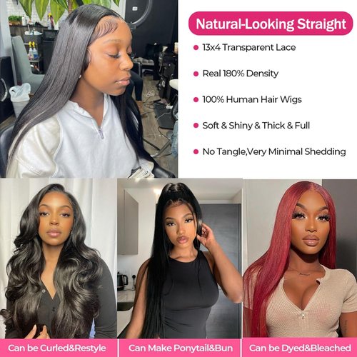 Yuyongtai 26 Inch Straight Lace Front Human Hair Wig - Pre Plucked 13x4 HD Transparent Frontal, 180% Density, Glueless for Women