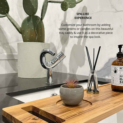 Zeek Bathtub Caddy Tray Solid Natural Wood Bath Board Charcuterie Serving Platter Housewarming Gift