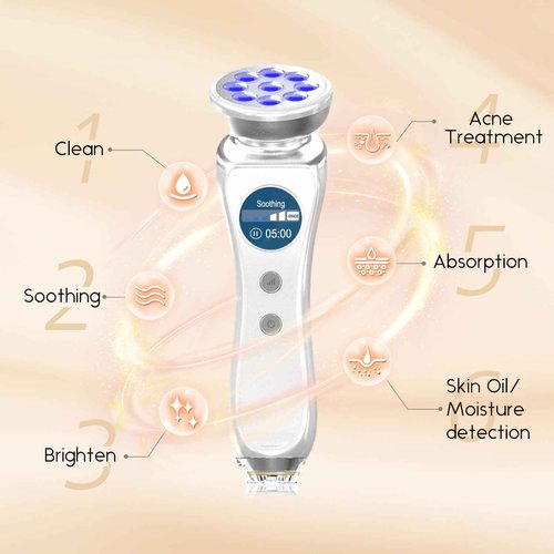 5-in-1 Beauty Massager for Face and Neck, Facial Massager for Skin Care, Red Light, Thermal, and Vibration Technologies, Improve, Firm,Tightening and Smooth Has Skin Detection Function