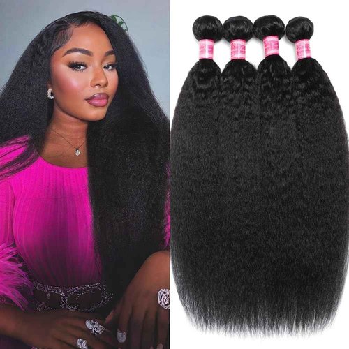 Yaki Straight Bundles Kinky Straight 14 16 18 20in 100% Unprocessed Brazilian Human Hair Weave Kinky straight Human Hair Bundles Natural Black