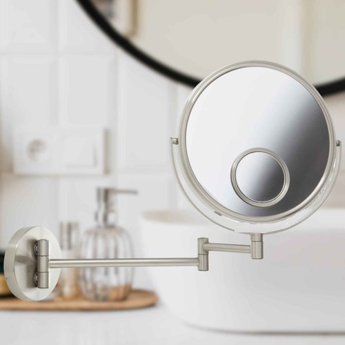 JERDON Wall Mount Mirror for Bathroom - Makeup Mirror with 10X Magnification and 15X Spot Mirror - Nickel Finish - Model JP7510N
