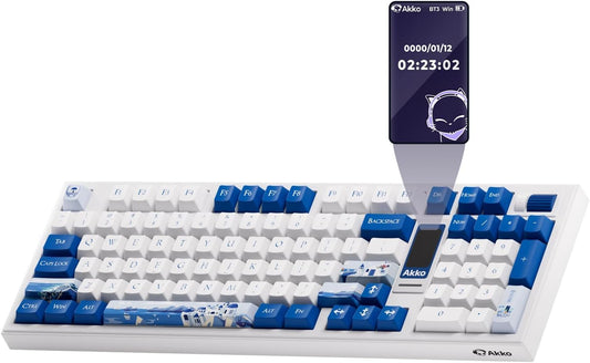 Akko 5098B Wireless Gaming Keyboard with Screen, Santorini Hot-Swappable Mechanical Keyboard with Scroll Wheel, Numberpad, RGB Gasket, Piano Pre Lubed Switch
