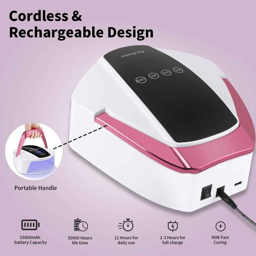 Ayshone Rechargeable UV LED Nail Lamp,96W Cordless UV Light for Nail Dryer with 48 Lamp Beads,Auto Infrared Sensor and 4 Timers Nail Tools for Nail Polish (White)