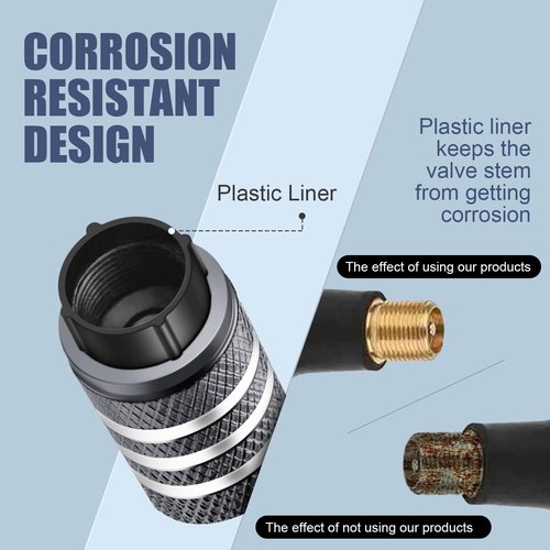 Tire Valve Stem Caps Cover - (5 Pack) Tire Air Cap N2 Nitrogen Metal with Plastic Liner Corrosion Resistant Leak-Proof for Car Truck Motorcycle Bike Grey