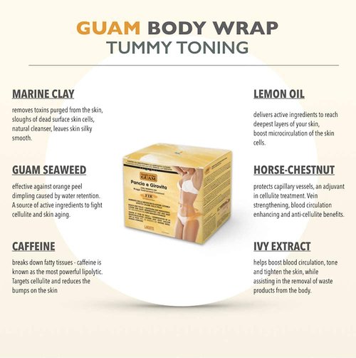 Guam Anti Cellulite Stomach Wraps, INFRARED Body Wrap for Flat Tummy, FIR Tummy Wrap Cellulite Remover, Belly Cellulite Treatment, Stomach Skin Firming and Tightening Body Mud (1.1LB)