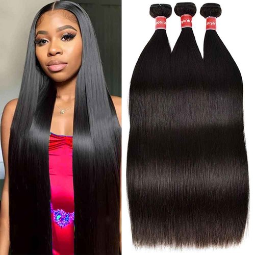 Human Hair Bundles Straight Bundles 26 28 30 Inch 12A Brazilian Virgin Weave Hair Bundles 100% Unprocessed Human Hair 3 Bundles 1B Natural Black Color Bundles Hair Extensions for Black Women