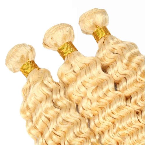 MLMYBAYEA Blonde Human Hair Bundles 613 Deep Wave Bundles 24 26 28 Inch #613 Colored Brazilian Virgin Remy Hair Extensions Double Drown