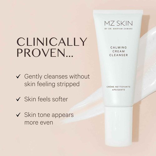 MZ SKIN Calming Cream Cleanser 3.4 fl oz - Gentle Omega-Rich Face Wash with Prebiotic Technology, Vitamin E to Sooth & Restore Skin Barrier for Sensitive & Redness Prone Skin, Fragrance Free