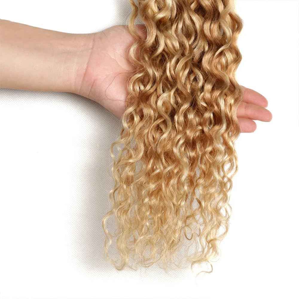 Giginger P27/613 Blonde Jerry Curly Human Hair Bundles 24 26 28 Inch Highlight Honey Blonde Jerry Curly Bundles 100% Unprocessed Raw Quick Weave Hair for Black Women