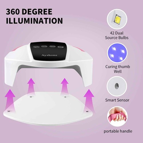 Ayshone Rechargeable UV LED Nail Lamp,96W Cordless UV Light for Nail Dryer with 48 Lamp Beads,Auto Infrared Sensor and 4 Timers Nail Tools for Nail Polish (White)