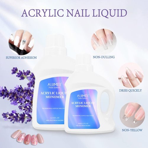 AIJIMEI Acrylic Monomer Acrylic Liquid Acrylic Liquid Monomer For Acrylic Powder Acrylic Nail Liquid Monomer For Acrylic Nails Acrylic For Nails Powders & Liquids Acrylic Nail Powder (34 FL.OZ/1L)