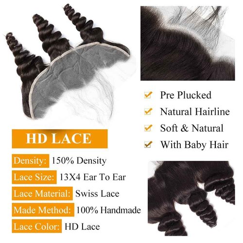 QTHAIR 16A 13x4 HD Lace Frontal Human Hair Loose Wave Frontal Pre Plucked with Baby Hair Ear to Ear Transparent Lace Closure 100% Unprocessed Brazilian Virgin Human Hair (20inch)