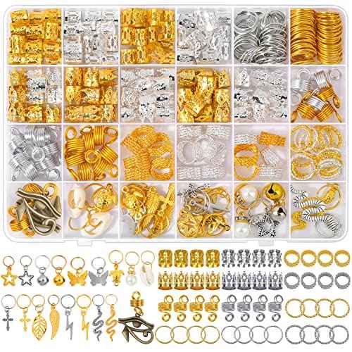 294Pcs Hair Jewelry for Braids Loc Jewelry for Hair Dreadlocks, Braid Accessories for Women Men, Gold Braid Accessories with Cuffs Charms Pendants