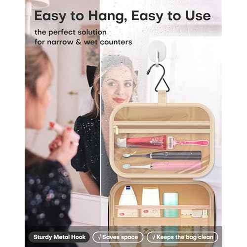 HOTOR Travel Toiletry Bag for Women & Men, Waterproof Makeup Bag with Hanging Hook and Multiple Pockets, Cosmetic Bags for Women, Travel Essentials, 11.2'' x 3.2'' x 8.9'', Black