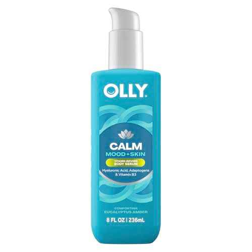 OLLY Calm Body Lotion-Serum with Hyaluronic Acid, Adaptogens & Vitamin B3? Nourishing Cleanser for Skin Barrier Repair, Deep Hydration, Eucalyptus Amber Scent, 8oz