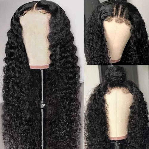 Hidden Strap Deep Wave 5x5 HD Lace Closure Wigs Human Hair Invisible Strap Bleached Konts Glueless Wigs Human Hair Pre Plucked Pre Cut 180% Denisty Deep Wave Closure Wigs with Drawstring 24 inch