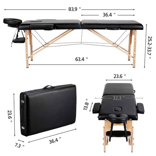Yaheetech Massage Table Portable Lash Beds Spa Bed Massage Couch Foldable Spa Tables Adjustable 2 Fold with Non-Woven Bag 24 inch, Black