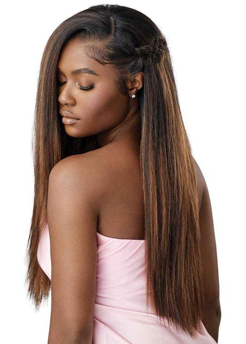 Outre Airtied 100% Fully Hand-Tied Wig - Human Hair Blend - Perm Yaki 26" (JET BLACK 1)