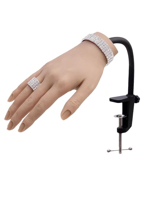 Silicone Practice Hand for Acrylic Nails with Stand Bracket, Flexible Bendable Nail Training Hand Technician Manicure Supply, Reusable Mannequin Hands for Nails Practice(Right Hand,Ivory White)