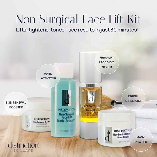Distinction Non Surgical Face Lift Kit | Lifts, Tightens, Tones | Includes Firmalift Face and Eye Serum, Mask Powder, Mask Activator, and Brush