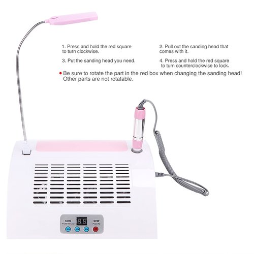 Nail Dust Collector Nail Lamp 60W Multifunctional Nail Polishing Machine with Light Pillow for Manicure Organic Nails US Plug 110-240V