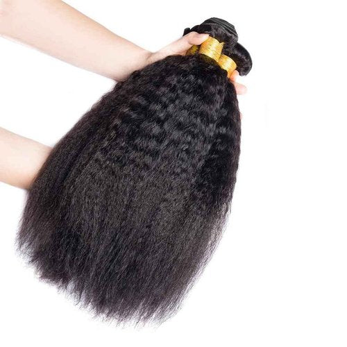 DMS Kinky Straight Hair 3 Bundles Yaki Straight Bundles Human Hair For Black Women 100% Unprocessed Brazilian Remy Hair Natural Black Color (20 22 24)