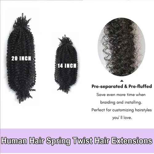 Afro Kinky Curly Braiding Hair for Dreadlocks, Loc Repair, Twists, Dreadlock Human Hair Bulk Pre-Separated Spring Afro Twist Human Hair Extensions 18Inch 100g