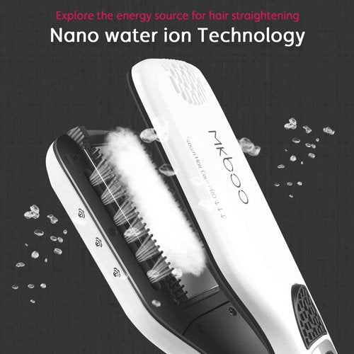 MKBOO Hair Straightener with Steam,Salon Professional Nano Titanium Ceramic Steam Flat Iron with Removable Comb+Digital LCD+5 Level Adjustable Temperature+Auto Temperature Lock White