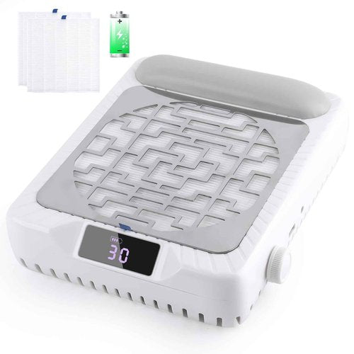 BOMOQING Rechargeable Nail Dust Collector, Professional Dust Collector Nail Tech with LED Display, Powerful Adjustable Nail Dust Cleaner Machine for Acrylic Nail Polishing & Salon use