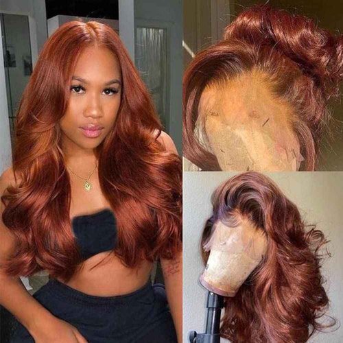 XTERFSTY Reddish Brown Human Hair Wig Body Wave 13x6 Lace Front Wigs Human Hair Wigs For Black Women 28 Inch