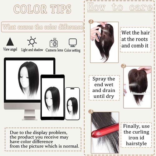 HVVZOY Hair Toppers for Women Real Human Hair,360°3D Big Basement Cover Topper for Women with Thinning Crown with Side Clip in Bangs Realistic Scalp (1B, 3D Side Bangs 16INCH)