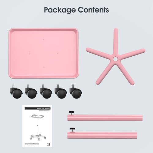 Salon Cart Tray Tattoo Tray for Hair Stylist Salon Trolley Cart with Wheels Rolling Trolley-Pink